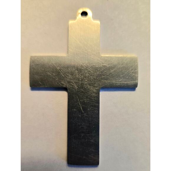 Silver Toned Cross Pendant with Gold Tone Embellishments Around the Edges - Picture 3 of 5